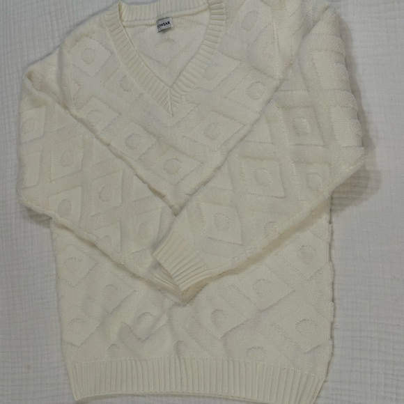 Okay Wear Sweaters - Okay Wear Textured Cream V-Neck Sweater